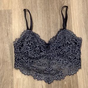 Aerie Navy and Silver Floral Bralette Size Small